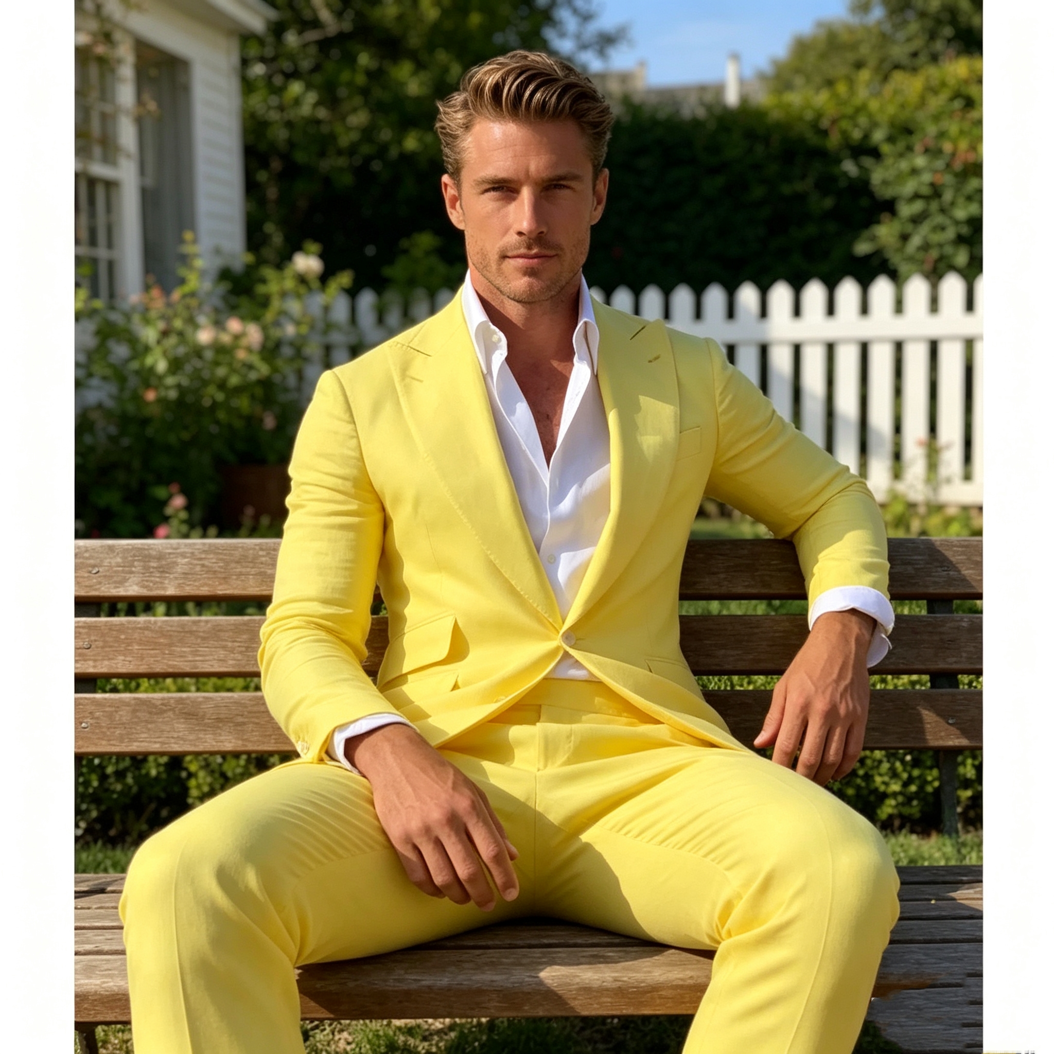 Men'S Formal Wear For A Wedding - Slim Fit Yellow Men's 2-Piece Groom