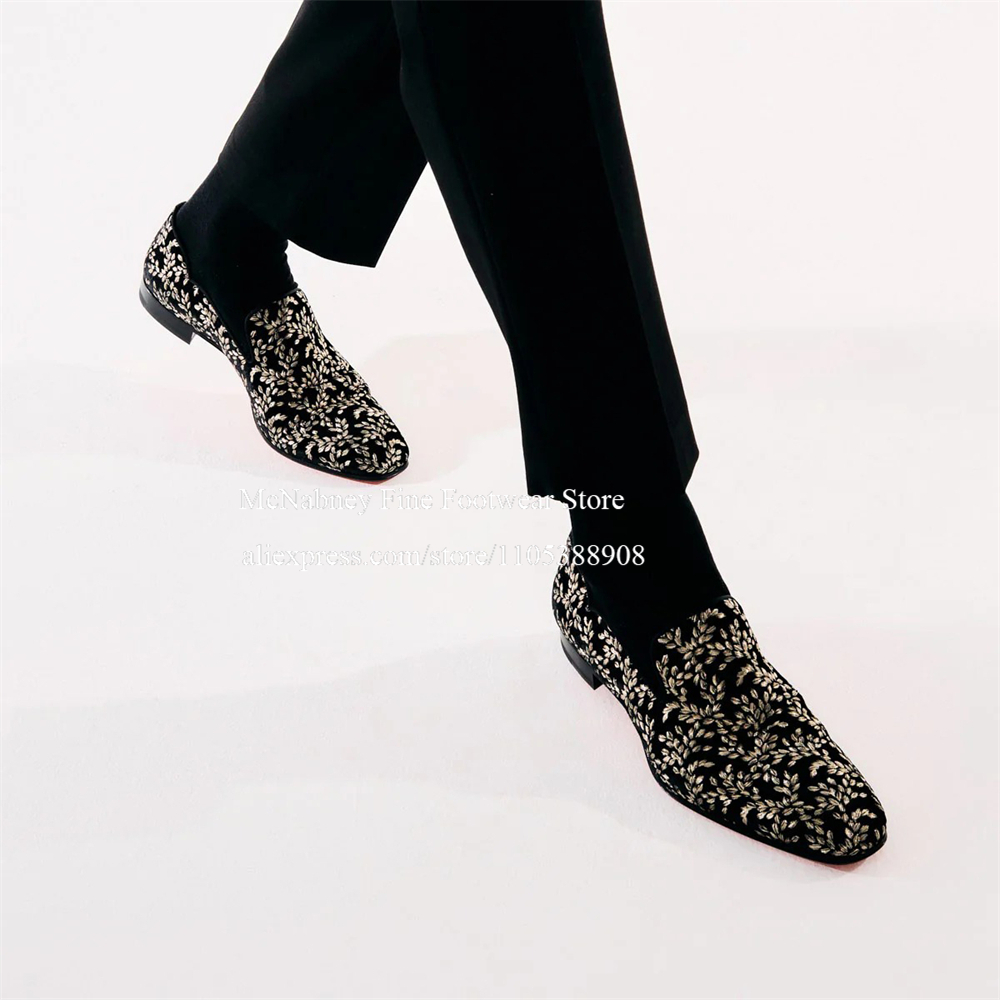 Men Formal Wear For Wedding - Black Silk Velvet Slip On Loafers