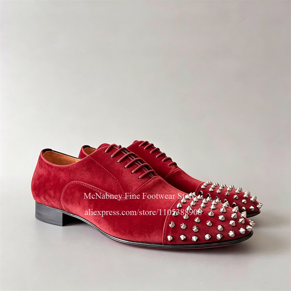 Men Formal Wear For Wedding - Spike Studs Leather Dress Shoes Lace