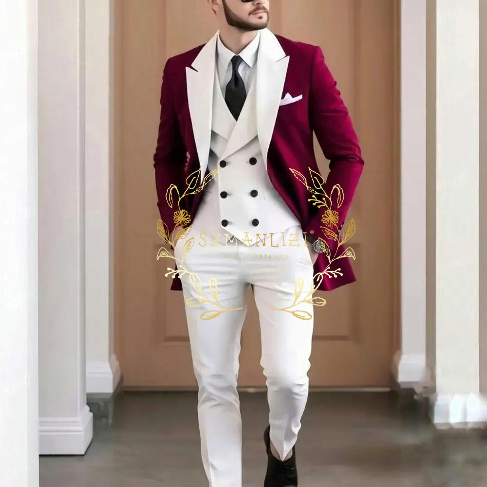 Men Formal Wear For Wedding - Elegant Burgundy 3-pieces Men's Suit High