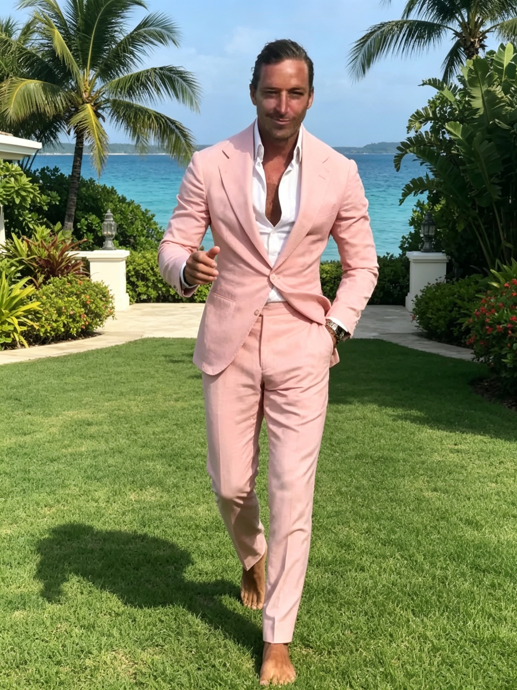 Men Formal Wear Pink - 2 Pieces Pink Slim Fit Men's