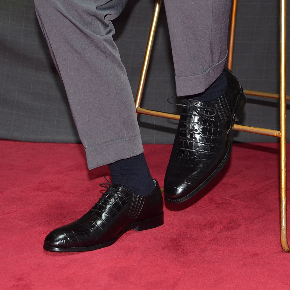 Men'S Formal Party Wear Shoes - Men's Black Crocodile Pattern Leather Shoes