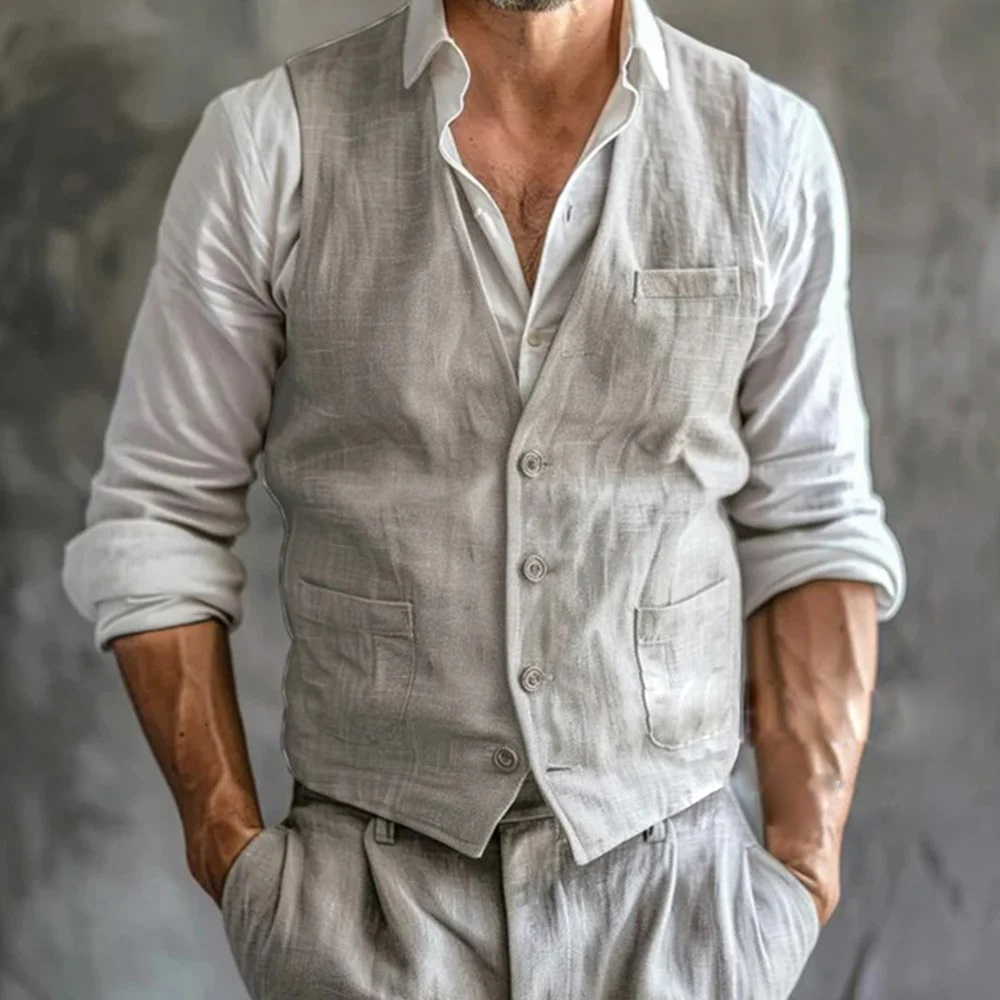 Men's Linen Vest Summer Male G - Formal Vest Waistcoat ulasan dan harga