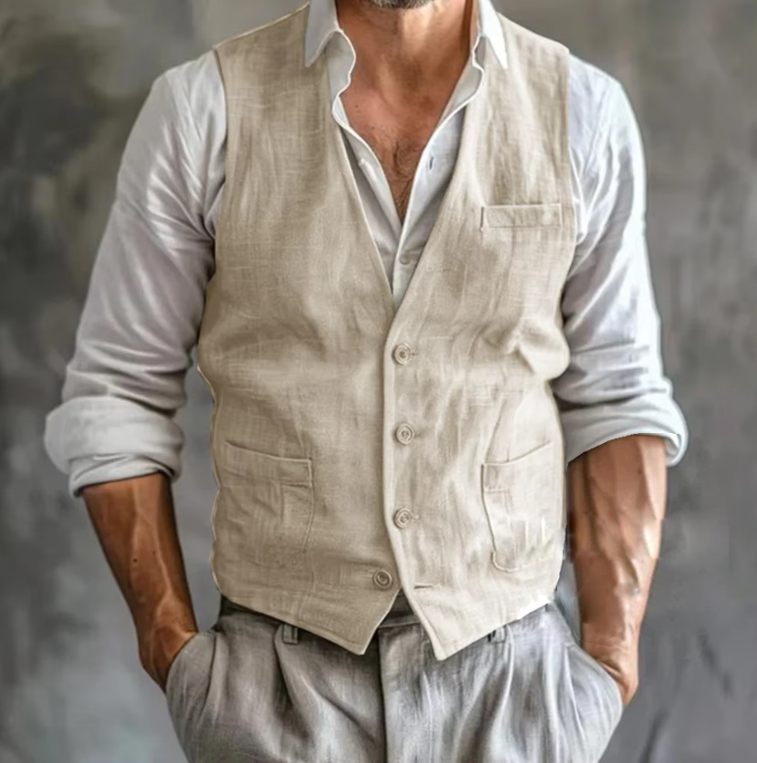 Men's Linen Vest Summer Male G - Formal Vest Waistcoat ulasan dan harga