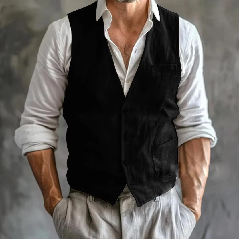 Men's Linen Vest Summer Male G - Formal Vest Waistcoat ulasan dan harga