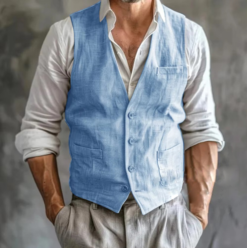 Men's Linen Vest Summer Male G - Formal Vest Waistcoat ulasan dan harga