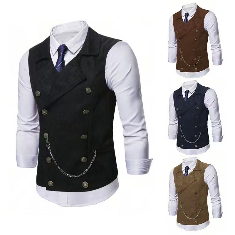 Men's Double Breasted Vest wit - Formal Vest Waistcoat ulasan dan harga