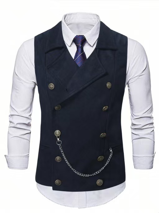 Men's Double Breasted Vest wit - Formal Vest Waistcoat ulasan dan harga