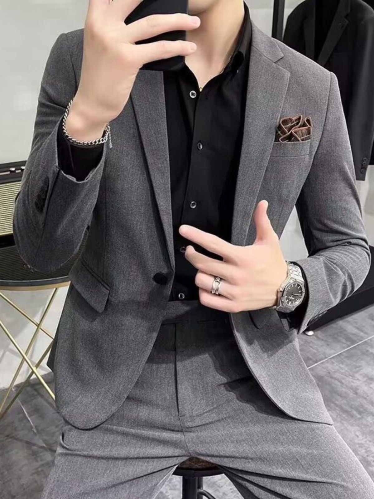 Busin Casual Slim Fit Tee Piec - Men'S Urban Formal Wear ulasan dan harga