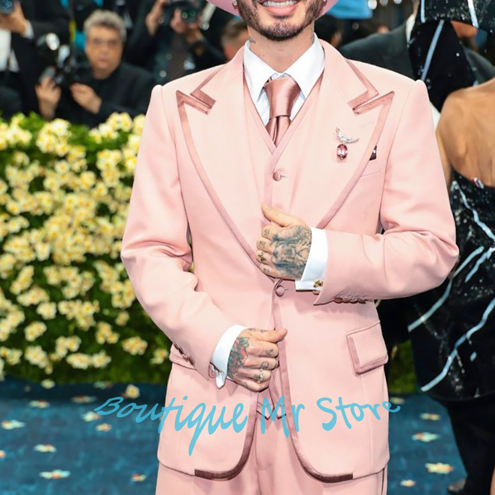 Men's Pink Satin-Trimmed Three - Men Formal Wear Pink ulasan dan harga
