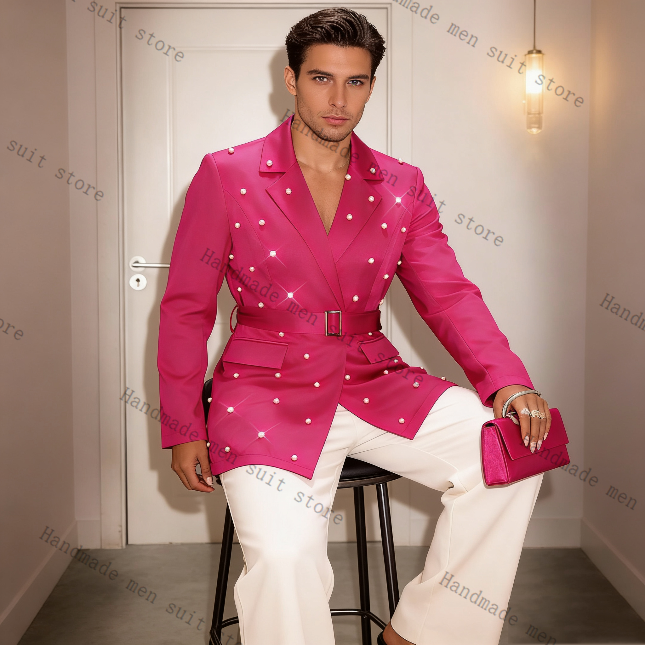 Pearls Pink Men Suit Set 2 Pie - Men Formal Wear Pink ulasan dan harga