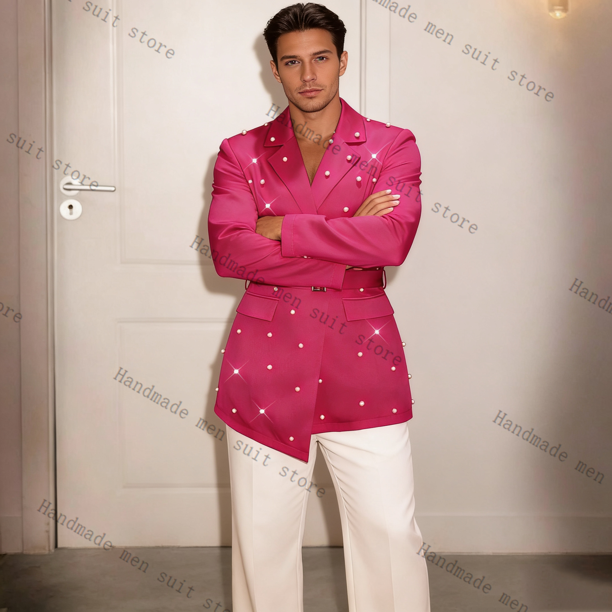 Pearls Pink Men Suit Set 2 Pie - Men Formal Wear Pink ulasan dan harga