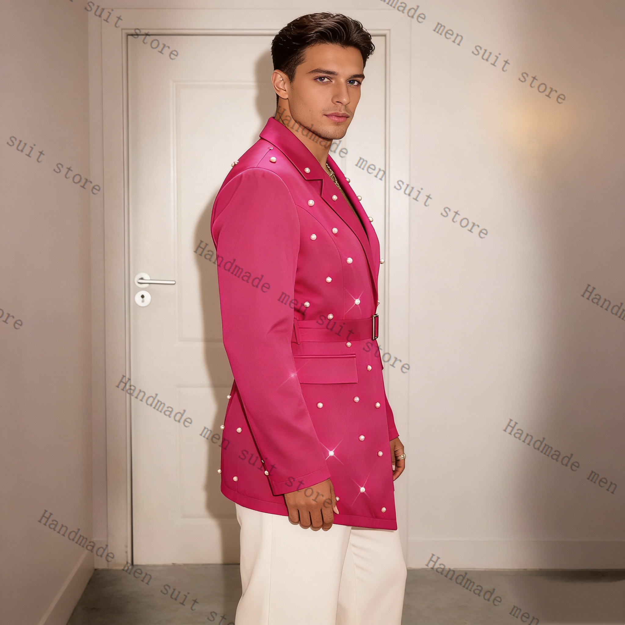 Pearls Pink Men Suit Set 2 Pie - Men Formal Wear Pink ulasan dan harga