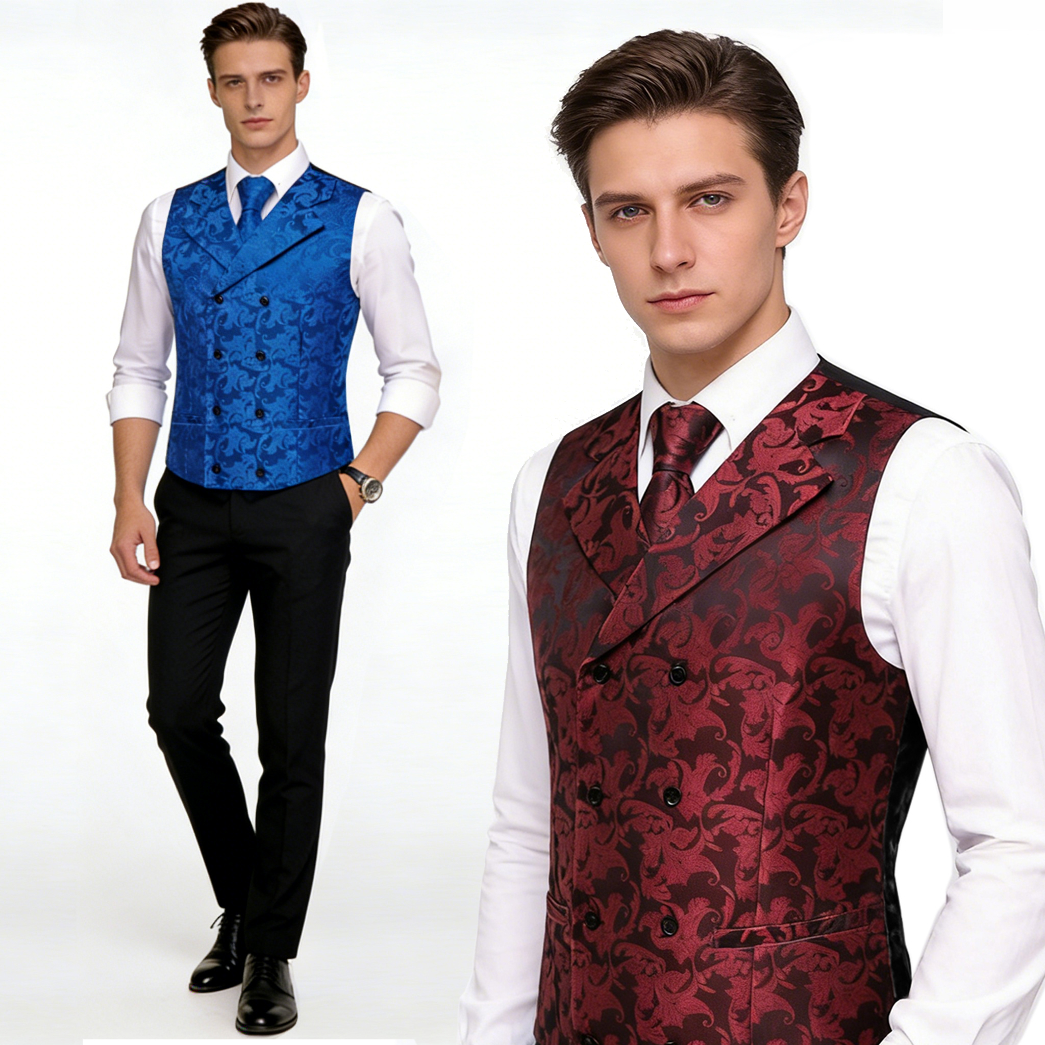 Mens Double Breasted Half Notc - Formal Vest Waistcoat ulasan dan harga