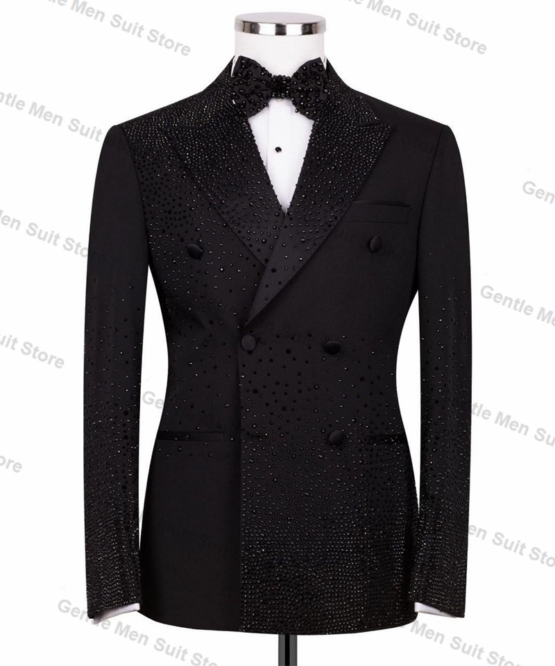 Black Luxury Crystals Men Suit - Men Formal Wear With Coat ulasan dan harga