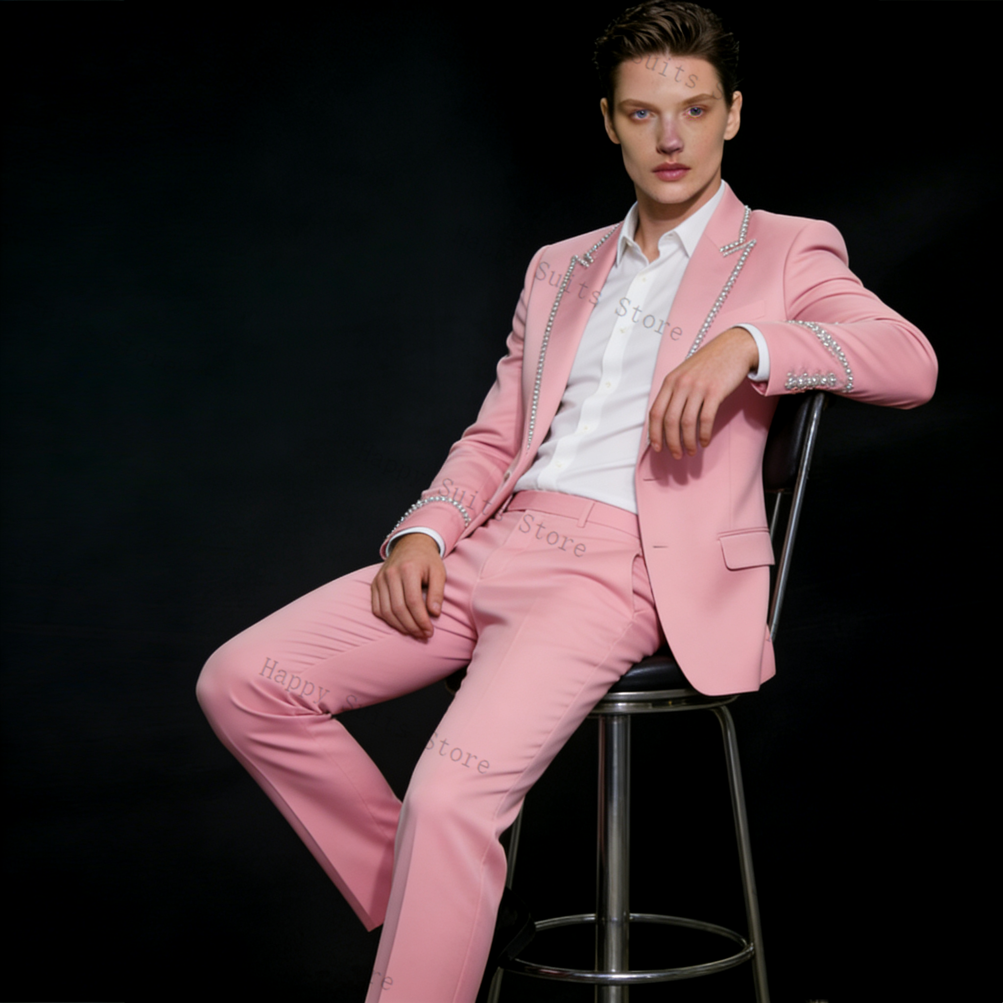 Pink Shiny Men Suit Set 2 Pcs  - Men Formal Wear Pink ulasan dan harga