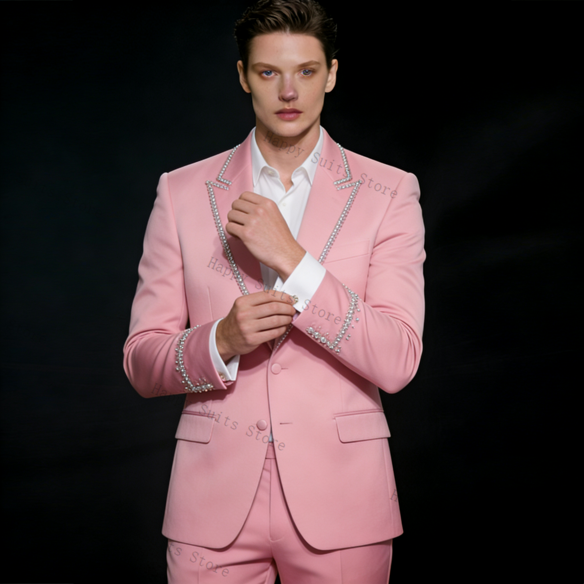 Pink Shiny Men Suit Set 2 Pcs  - Men Formal Wear Pink ulasan dan harga