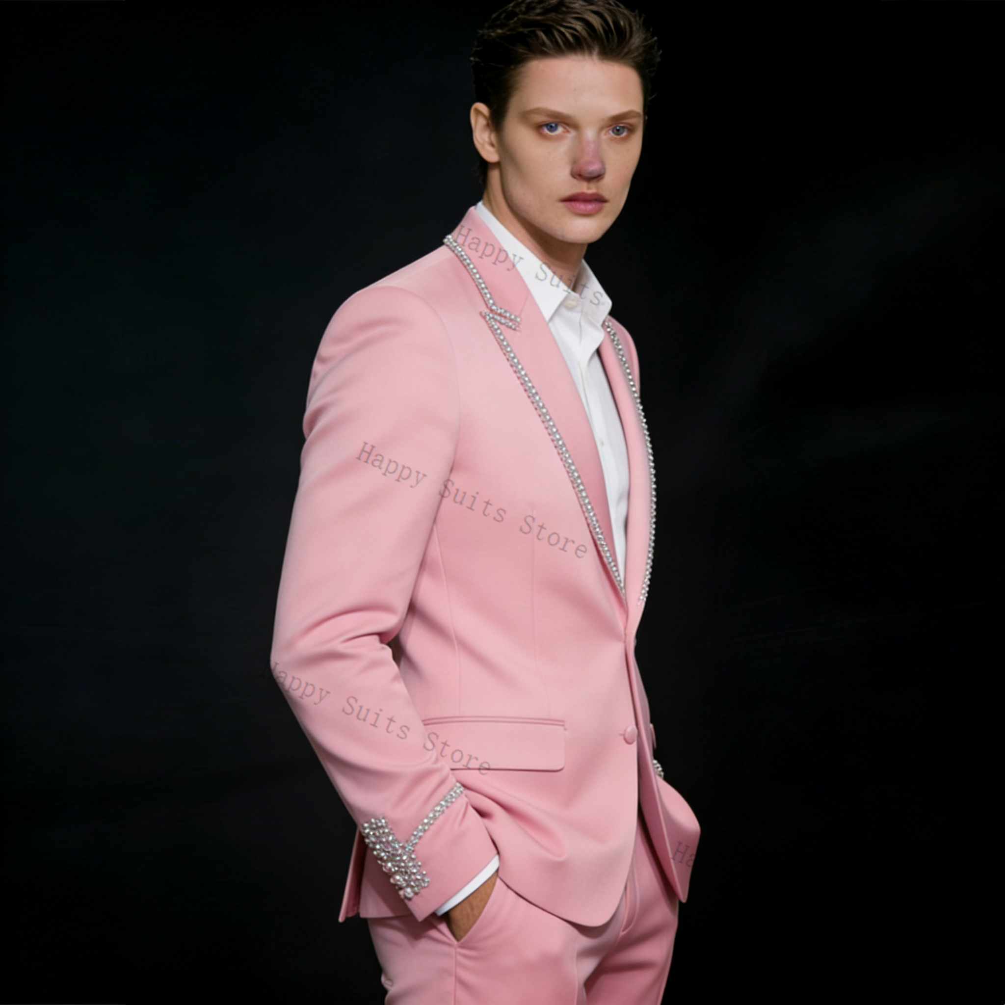 Pink Shiny Men Suit Set 2 Pcs  - Men Formal Wear Pink ulasan dan harga