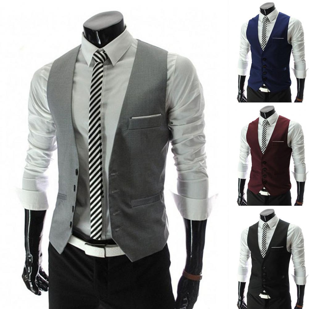 Men Vest Single Breasted Suit  - Formal Vest Waistcoat ulasan dan harga