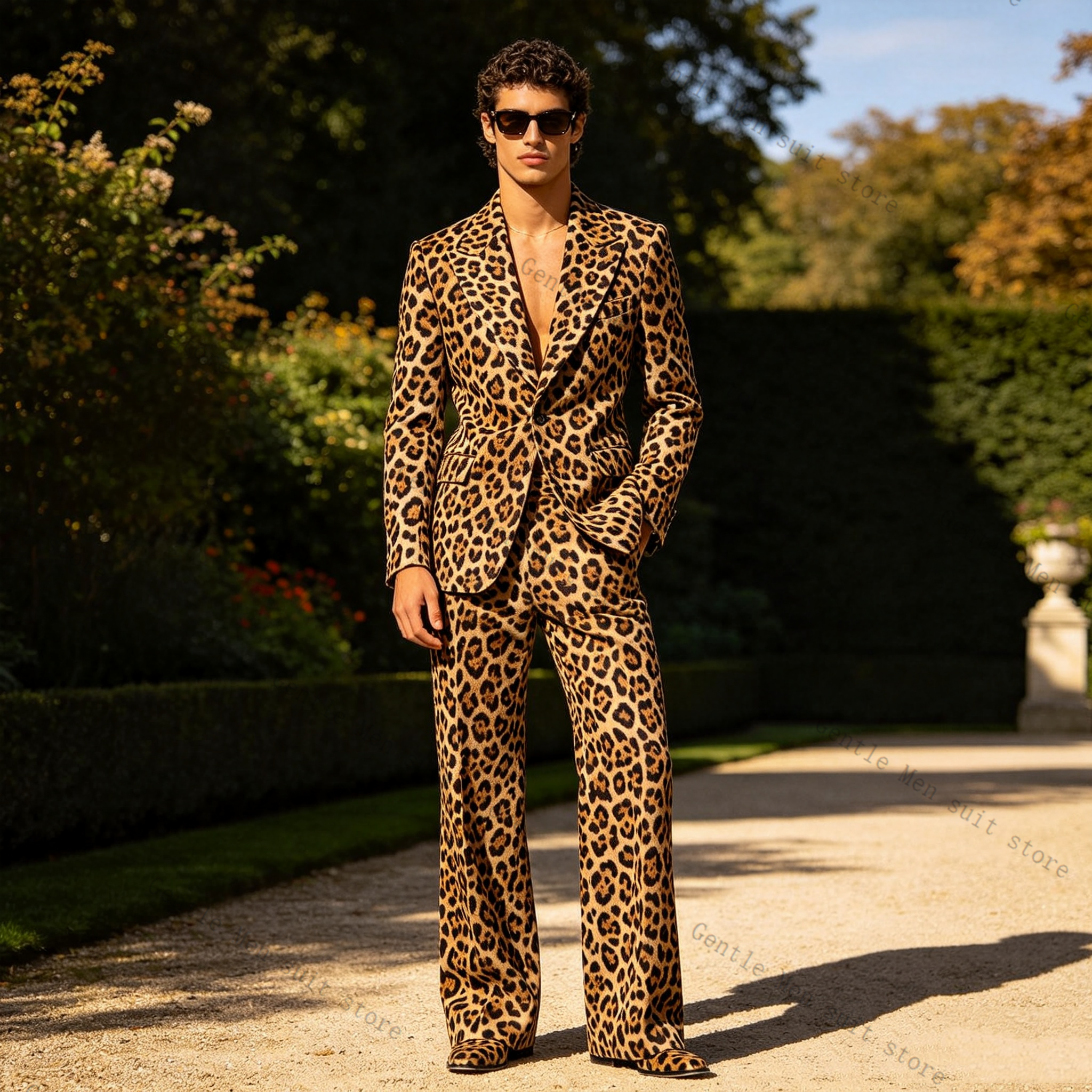Brown Leopard Print Men Suit S - Men Formal Wear With Coat ulasan dan harga