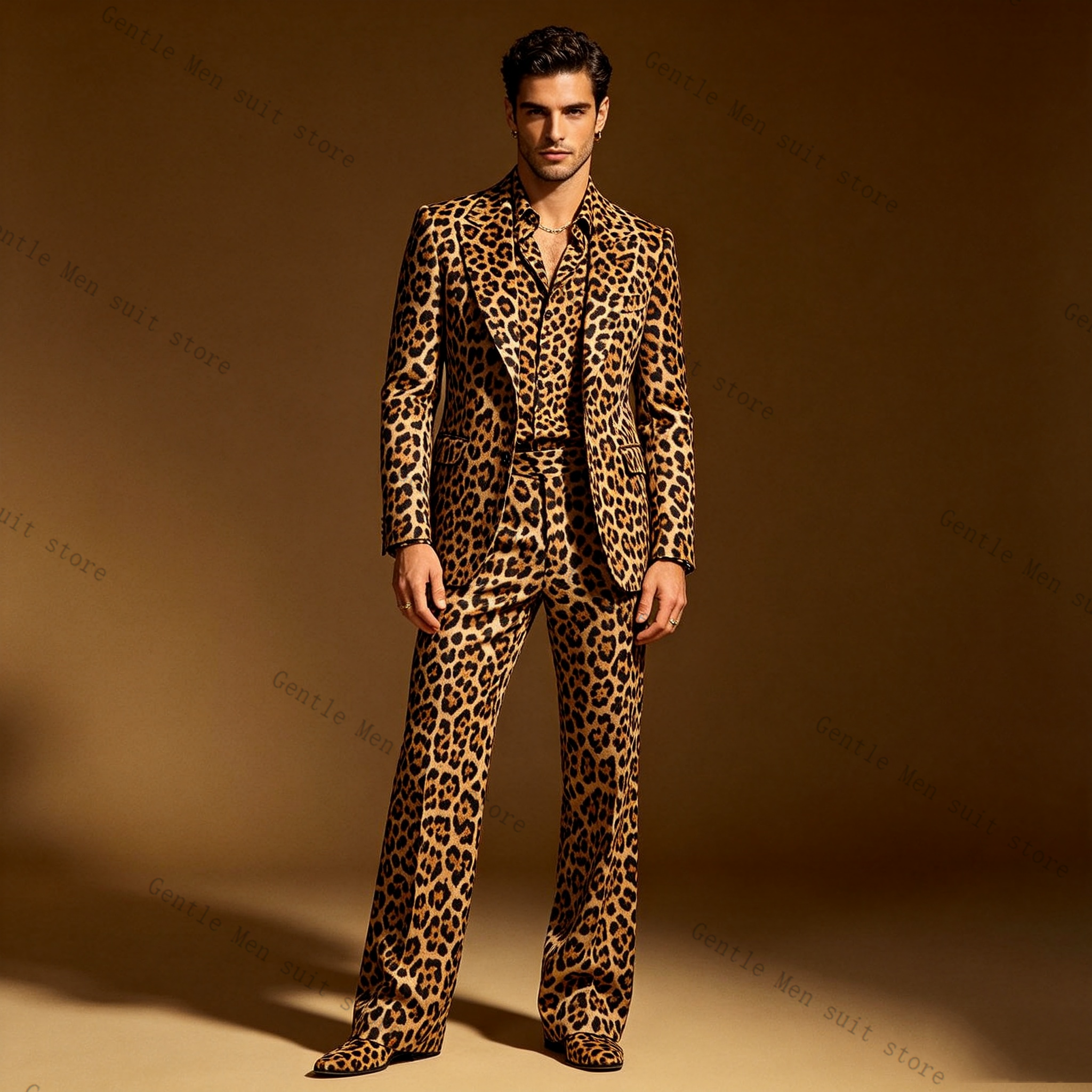 Brown Leopard Print Men Suit S - Men Formal Wear With Coat ulasan dan harga