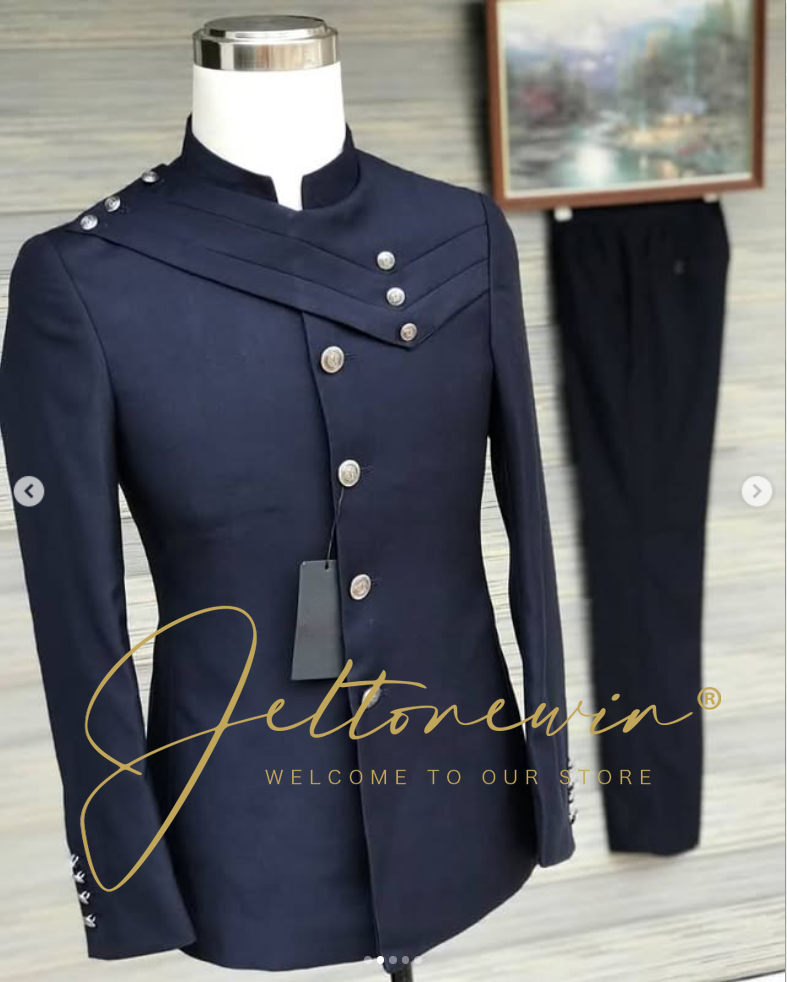 Men's Navy Blue Suit Set with  - Men Formal Wear For Wedding ulasan dan harga
