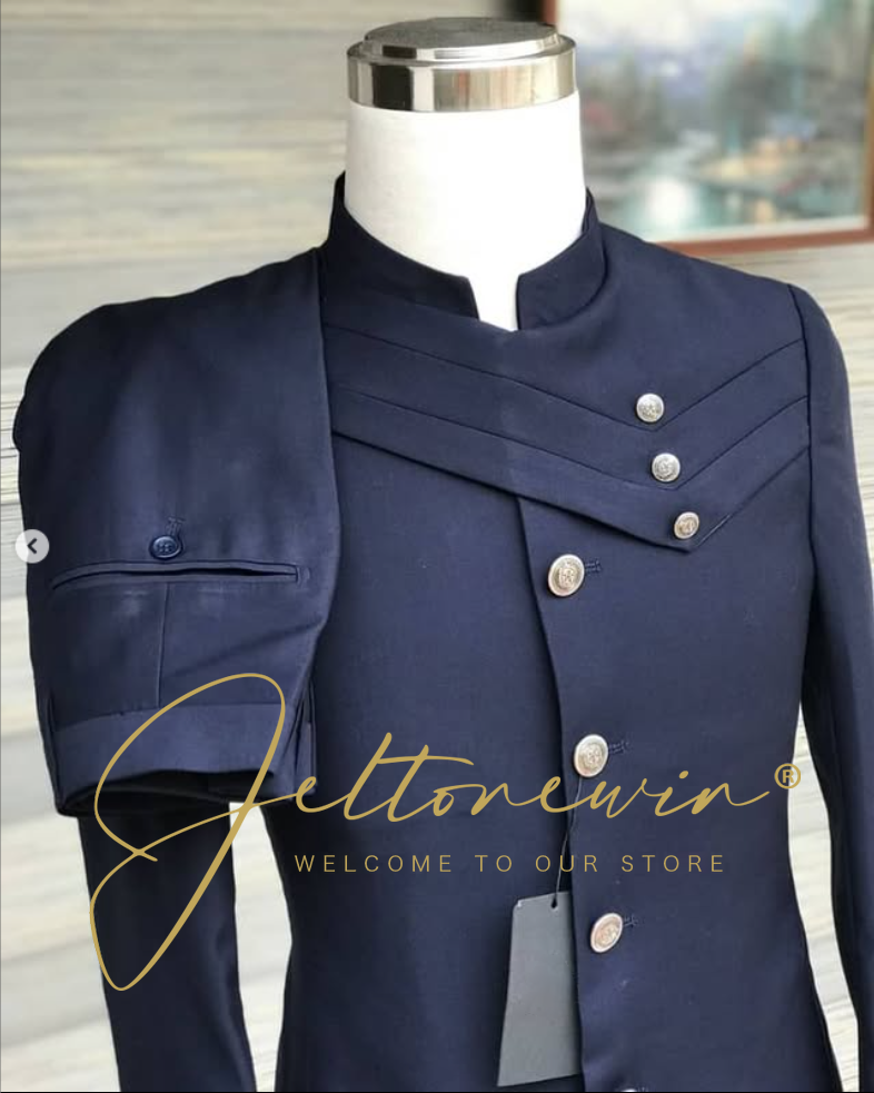 Men's Navy Blue Suit Set with  - Men Formal Wear For Wedding ulasan dan harga