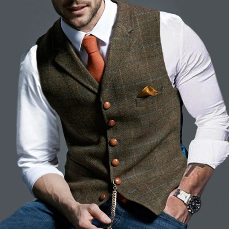 Fashion Men's Vests Lapel Twee - Formal Vest Waistcoat ulasan dan harga