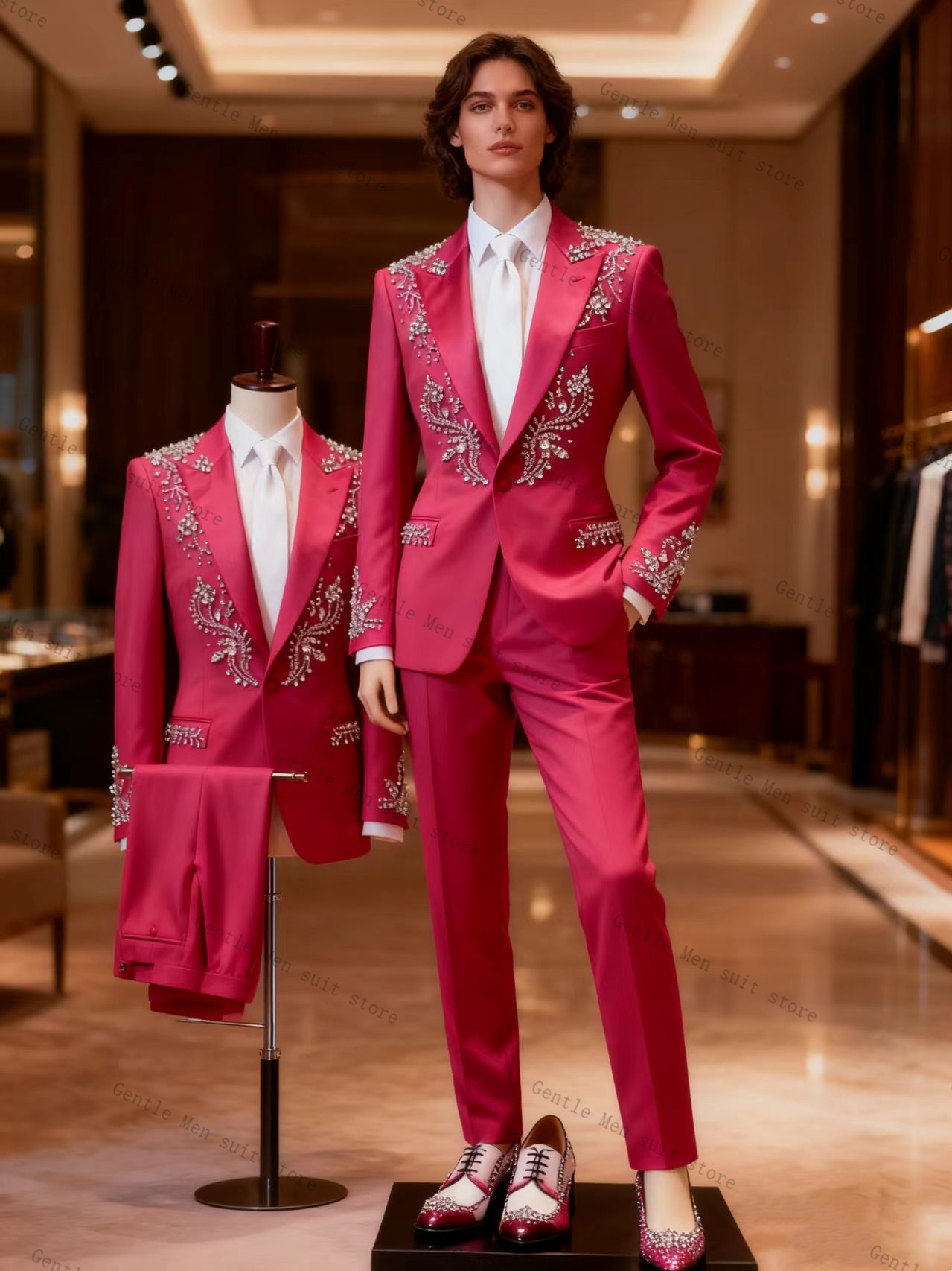 Pink Men Suit Set 2 Pcs Blazer - Men Formal Wear Pink ulasan dan harga