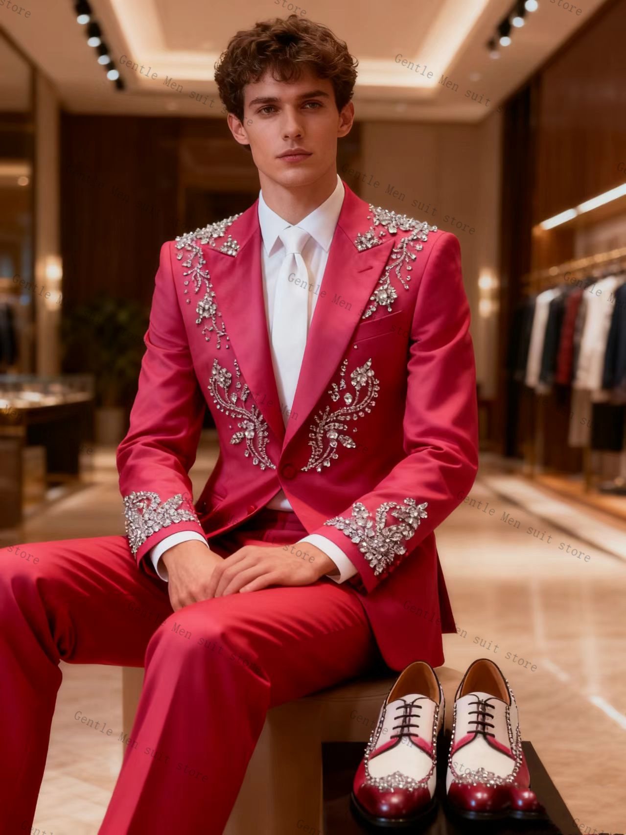 Pink Men Suit Set 2 Pcs Blazer - Men Formal Wear Pink ulasan dan harga