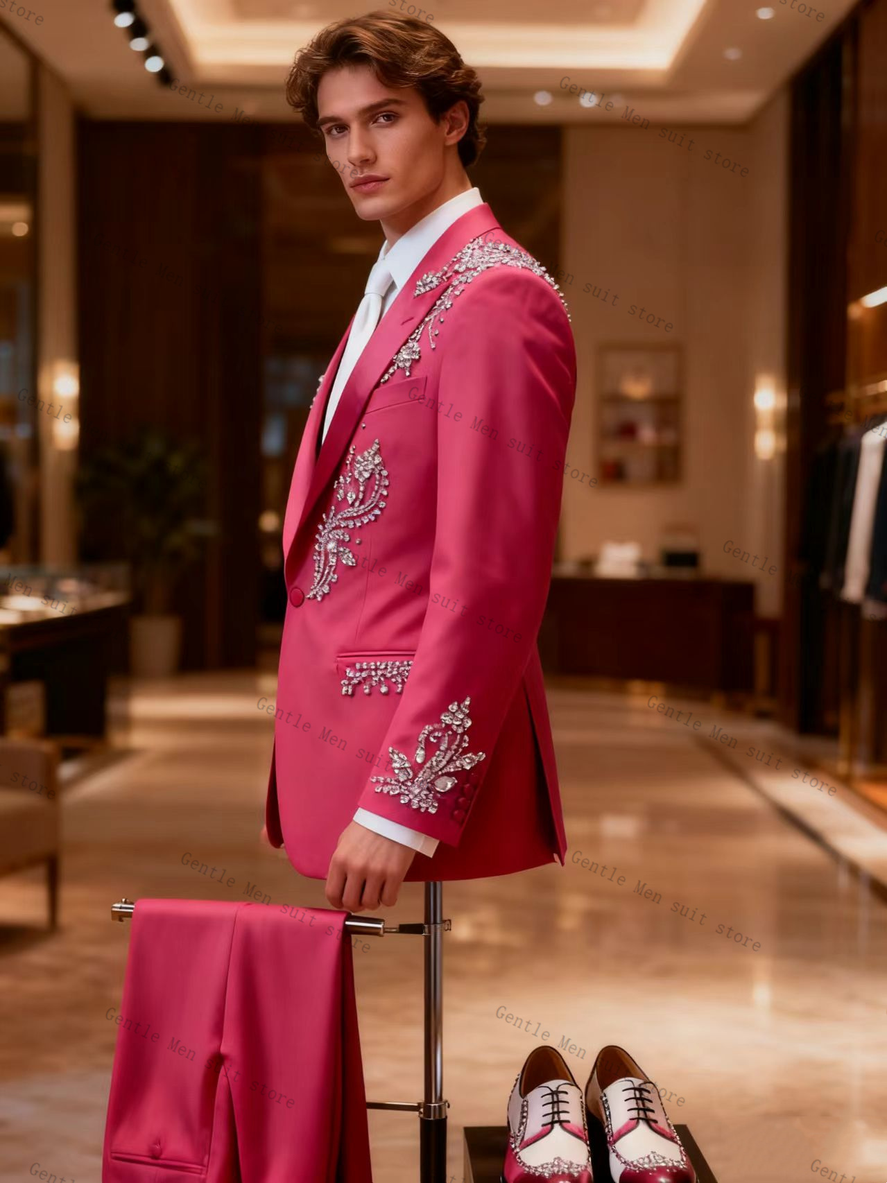 Pink Men Suit Set 2 Pcs Blazer - Men Formal Wear Pink ulasan dan harga