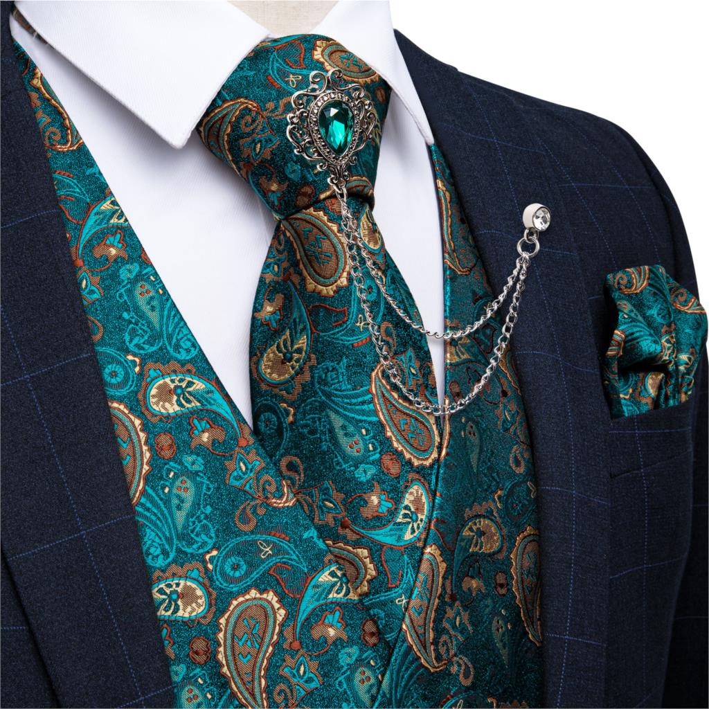 New Teal Green Paisley Formal  - Formal Vest Waistcoat ulasan dan harga