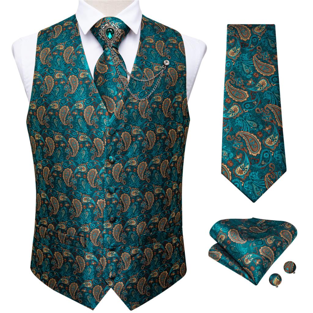 New Teal Green Paisley Formal  - Formal Vest Waistcoat ulasan dan harga
