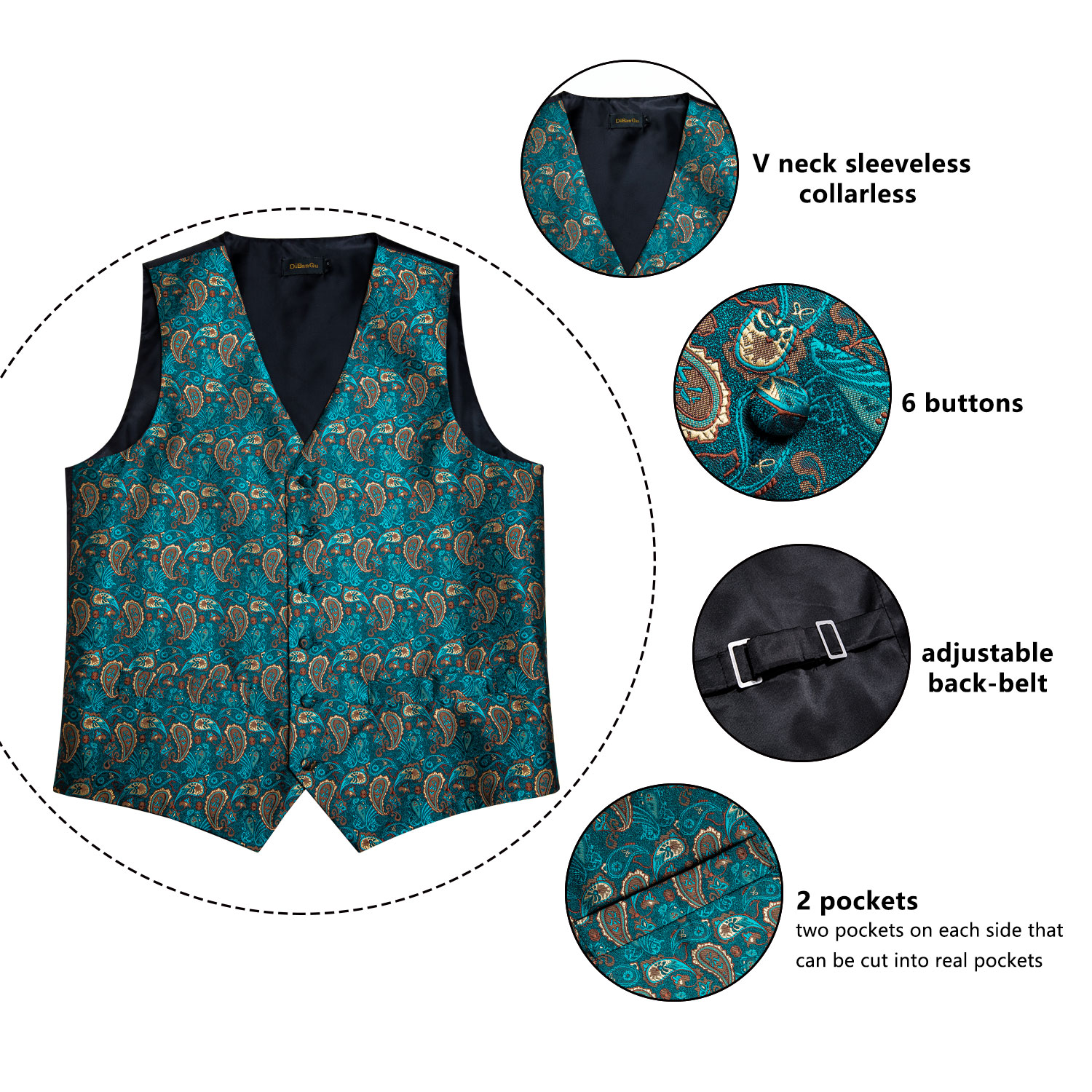 New Teal Green Paisley Formal  - Formal Vest Waistcoat ulasan dan harga