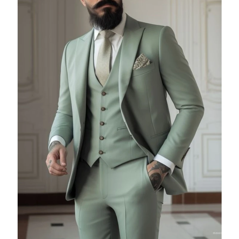 Light green Suits Men Suits 3  - Men Formal Wear With Coat ulasan dan harga