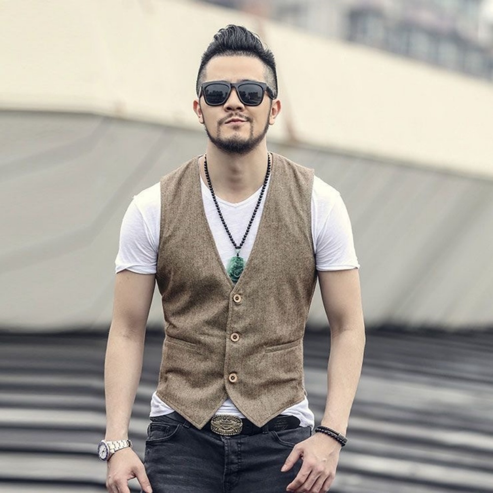 V Neck Men's Linen Vest Single - Formal Vest Waistcoat ulasan dan harga