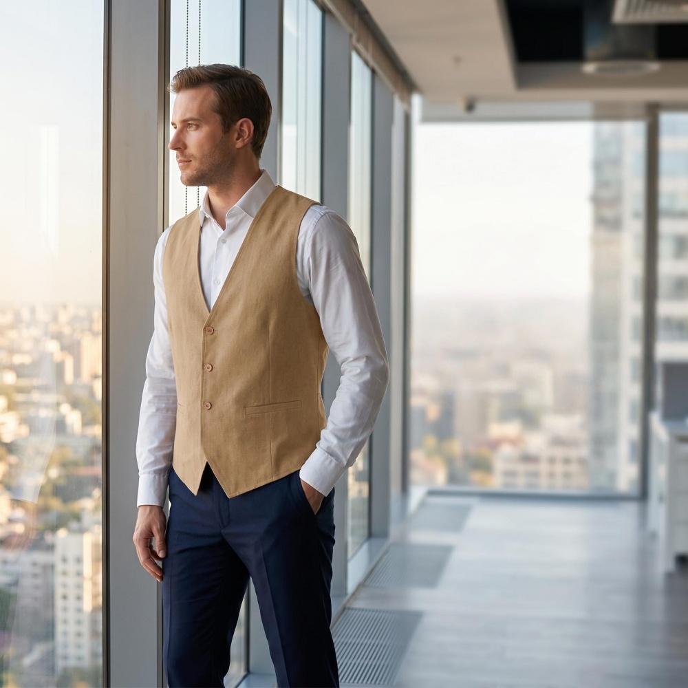 V Neck Men's Linen Vest Single - Formal Vest Waistcoat ulasan dan harga