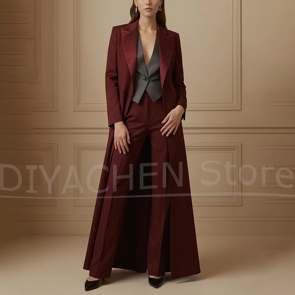 Women's Suit Set Burgundy Long - Formal Vest Waistcoat ulasan dan harga