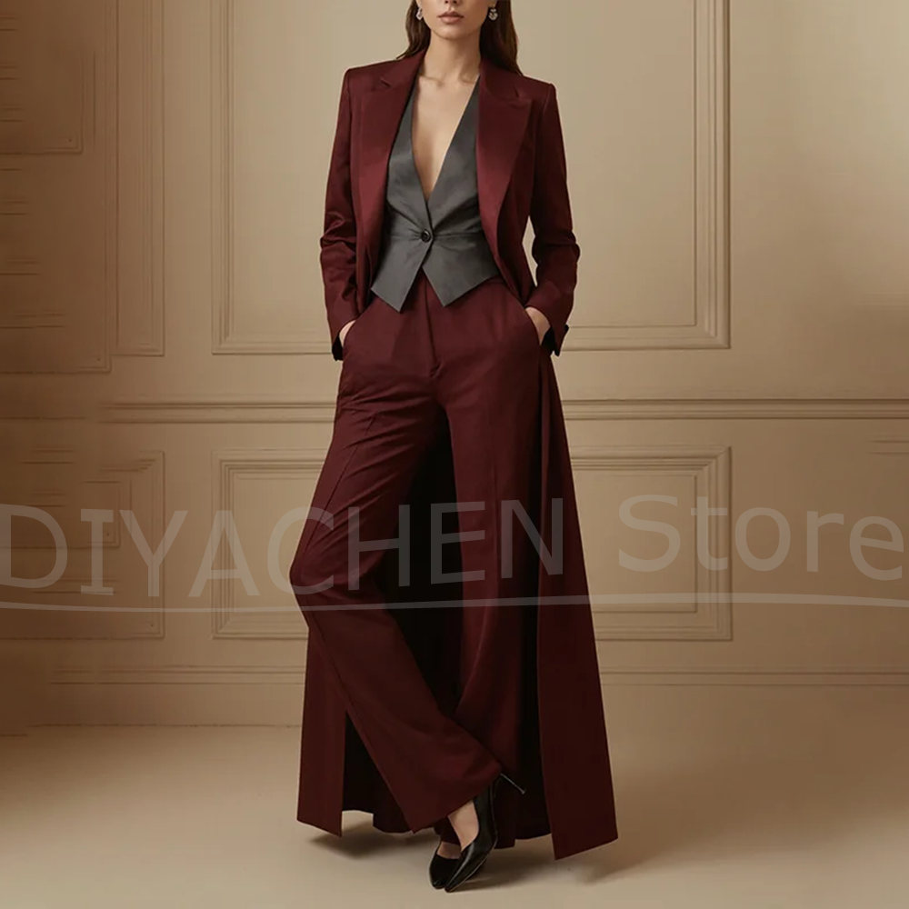 Women's Suit Set Burgundy Long - Formal Vest Waistcoat ulasan dan harga