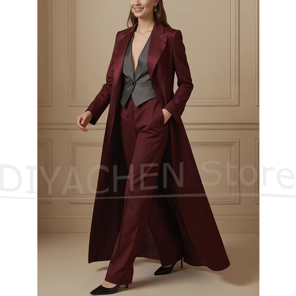 Women's Suit Set Burgundy Long - Formal Vest Waistcoat ulasan dan harga
