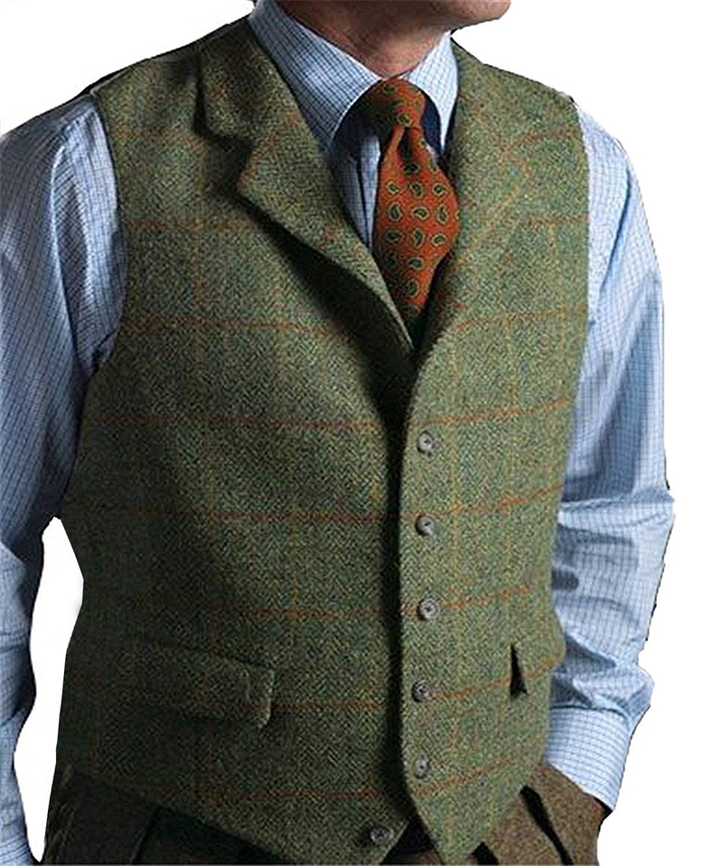 Men's Vest Green Vest Tweed Wo - Formal Vest Waistcoat ulasan dan harga