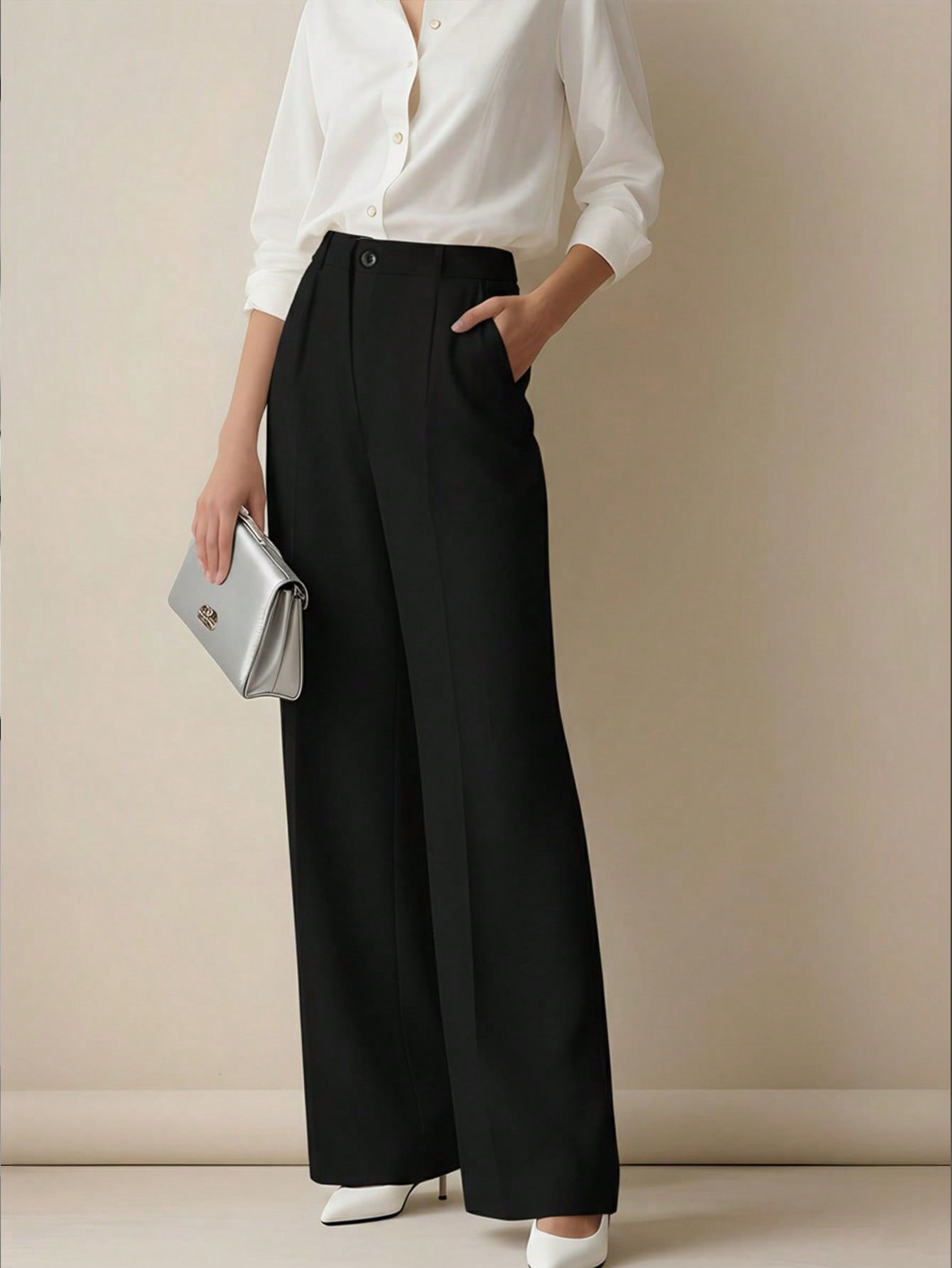 Women's High Waisted Wide Leg  - Dress Pant Flat Front ulasan dan harga